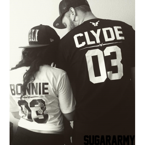 Bonnie and Clyde Couple T-Shirts ★ the GUN FLOWER edition ★ CUSTOM NUMBER