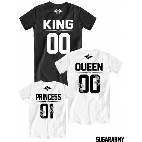 King Queen Princess family t-shirts set with numbers on the back
