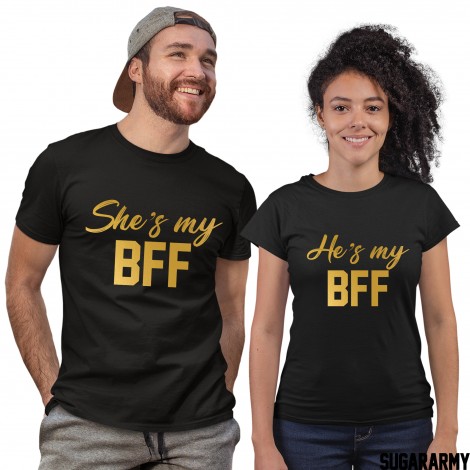 She's My BFF / He's my BFF - COUPLES SET - Gold Letters