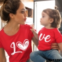 LO VE RED/WHITE PRINT Matching Mom Daughter Set