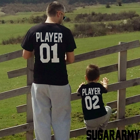 PLAYER 01 PLAYER 02 father and son matching t-shirts