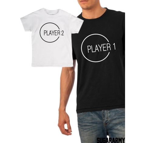 Player 1 and Player 2 matching father and son t-shirts