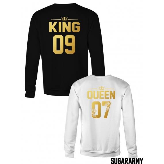 King & Queen matching couple crewnecks with Golden Letters