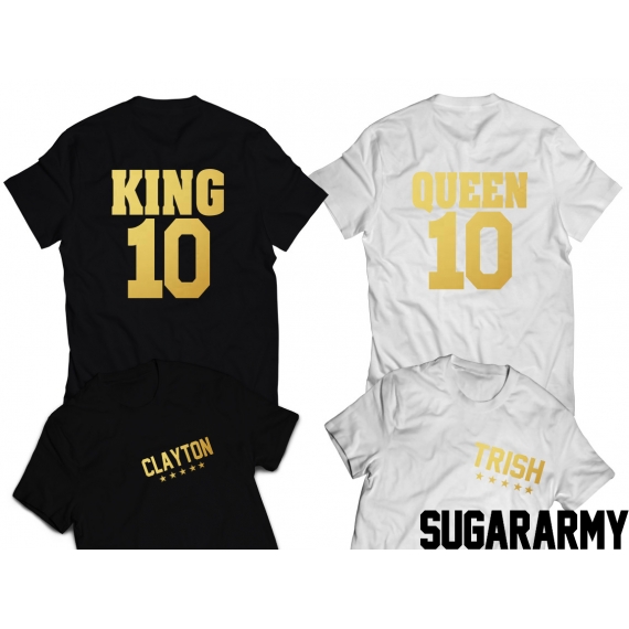 KING and QUEEN couple t-shirts with numbers on the back